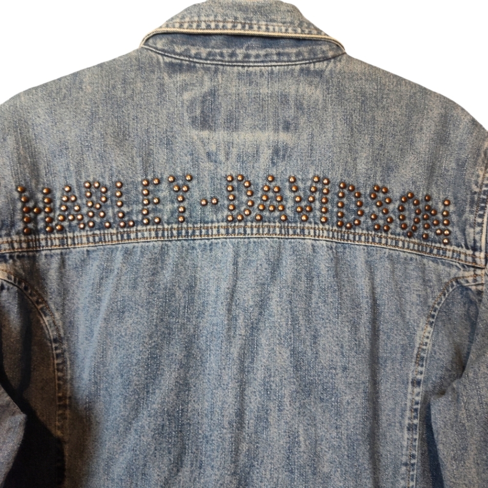 Vintage Harley Davidson Women Studded Denim Button Snap Shacket SZ L